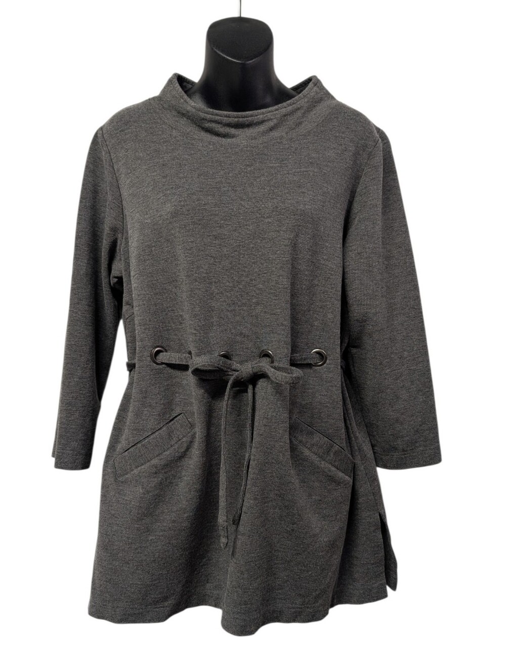 Linea by Louis Dell'Olio Womens Gray Cowl Neck 3/4 Sleeve Pocket Tunic M